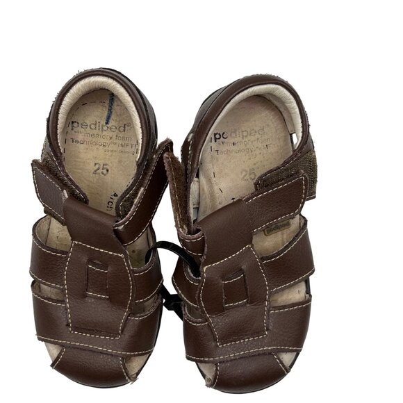Pediped Brown Leather Kids Sandals Size 25/8.5 With Velcro Closure - Picture 2 of 7